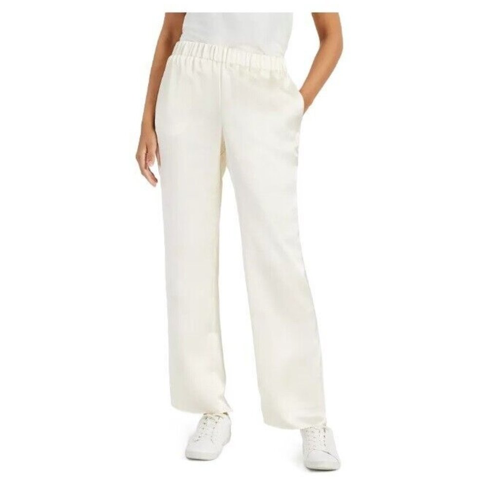Alfani Womens XS Antique White Modern Lounge Woven Wide Leg Pants NWT AT42